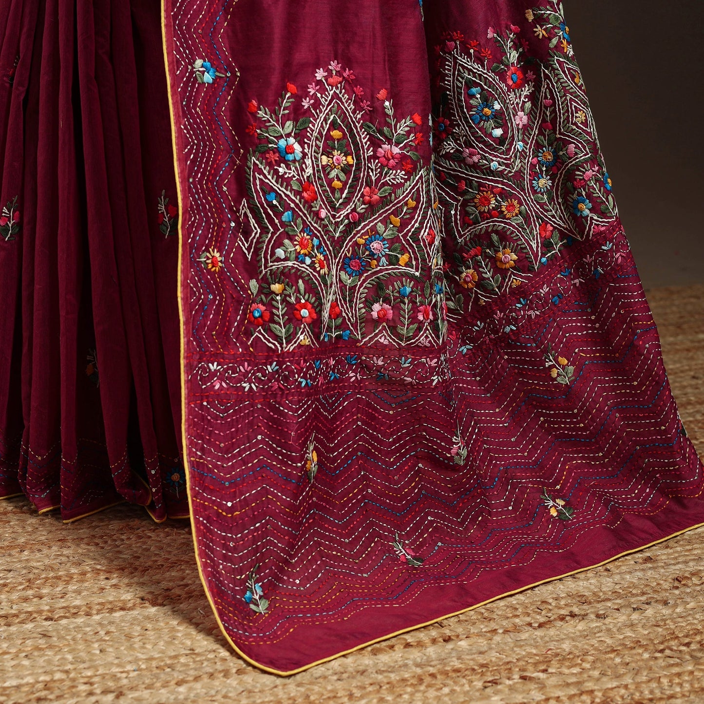 Bengal chanderi silk hand embroidered saree 42 - handcrafted