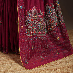 Bengal chanderi silk hand embroidered saree 42 - handcrafted