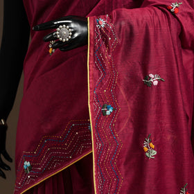 Bengal chanderi silk hand embroidered saree 42 - handcrafted