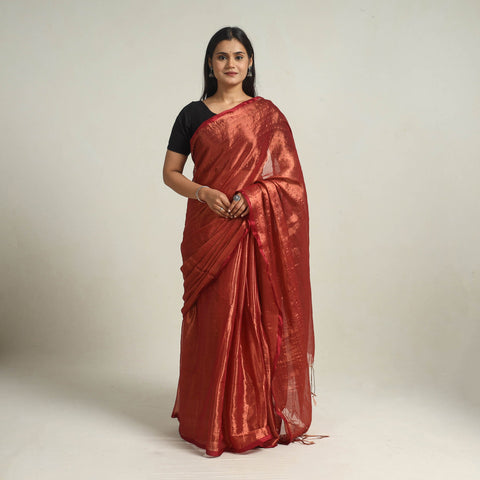 Maroon Bengal Fine Tissue Zari Saree Online at iTokri.com