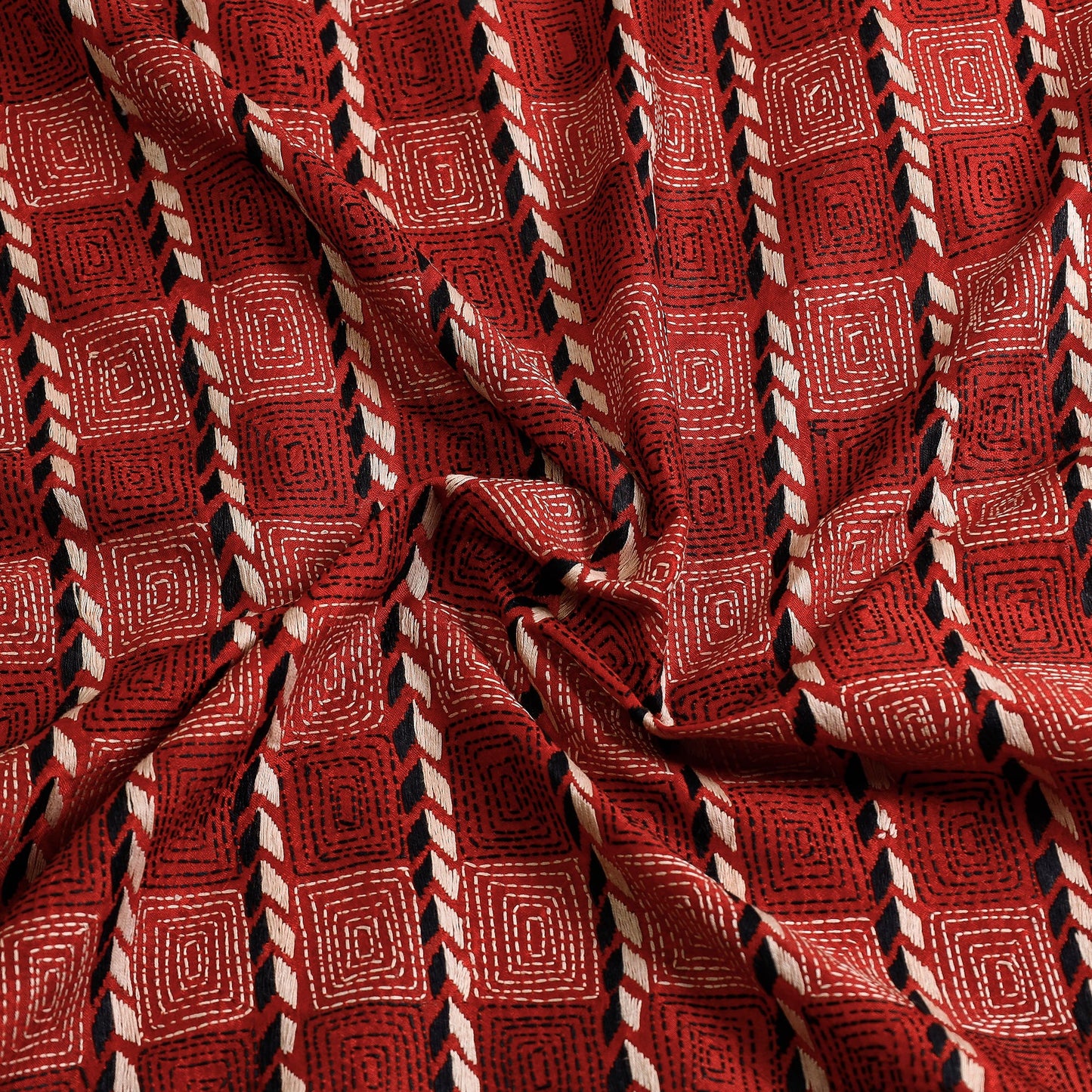 Maroon - Bengal Kantha Hand Embroidered Mulberry Silk Kurta Material - 3 Meter