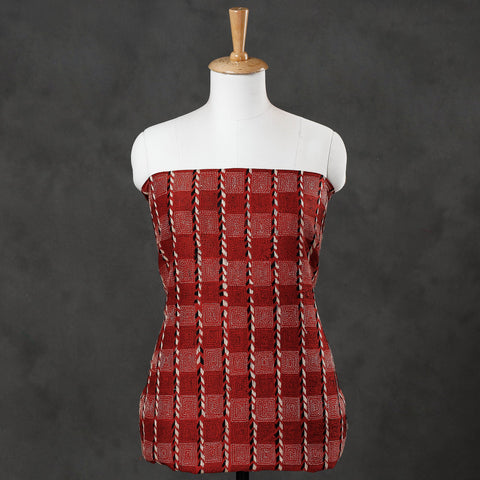 Maroon - Bengal Kantha Hand Embroidered Mulberry Silk Kurta Material - 3 Meter