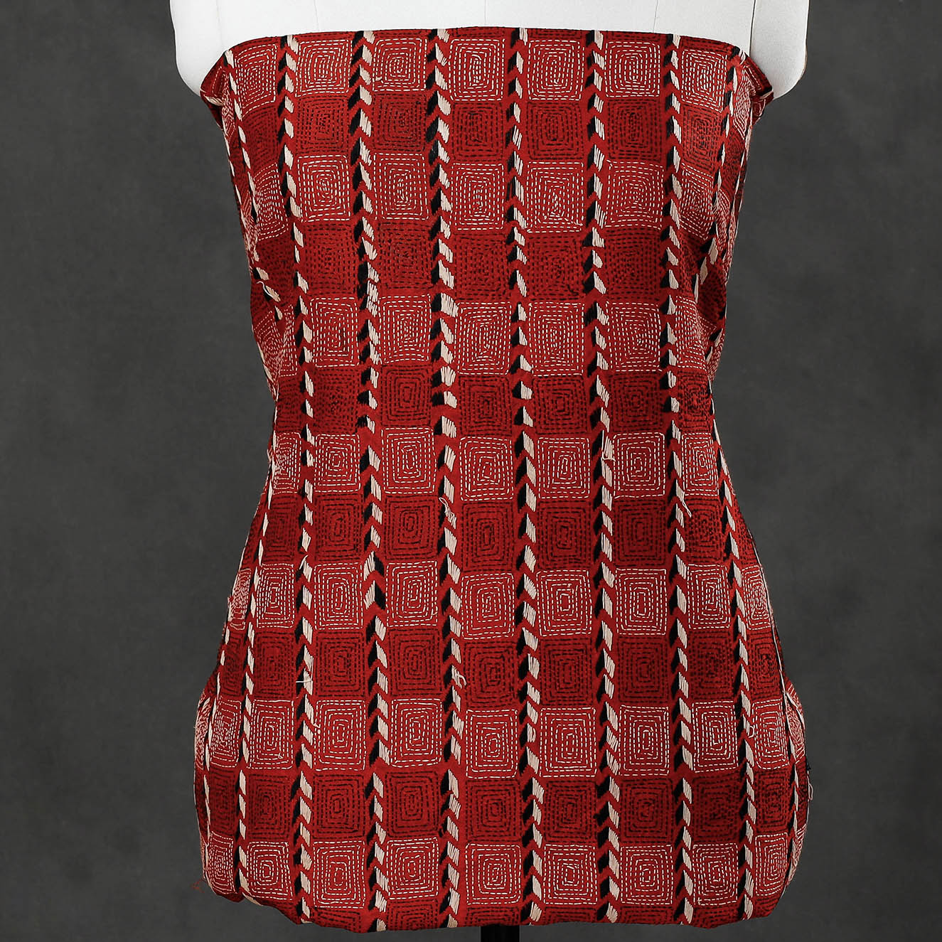 Maroon - Bengal Kantha Hand Embroidered Mulberry Silk Kurta Material - 3 Meter