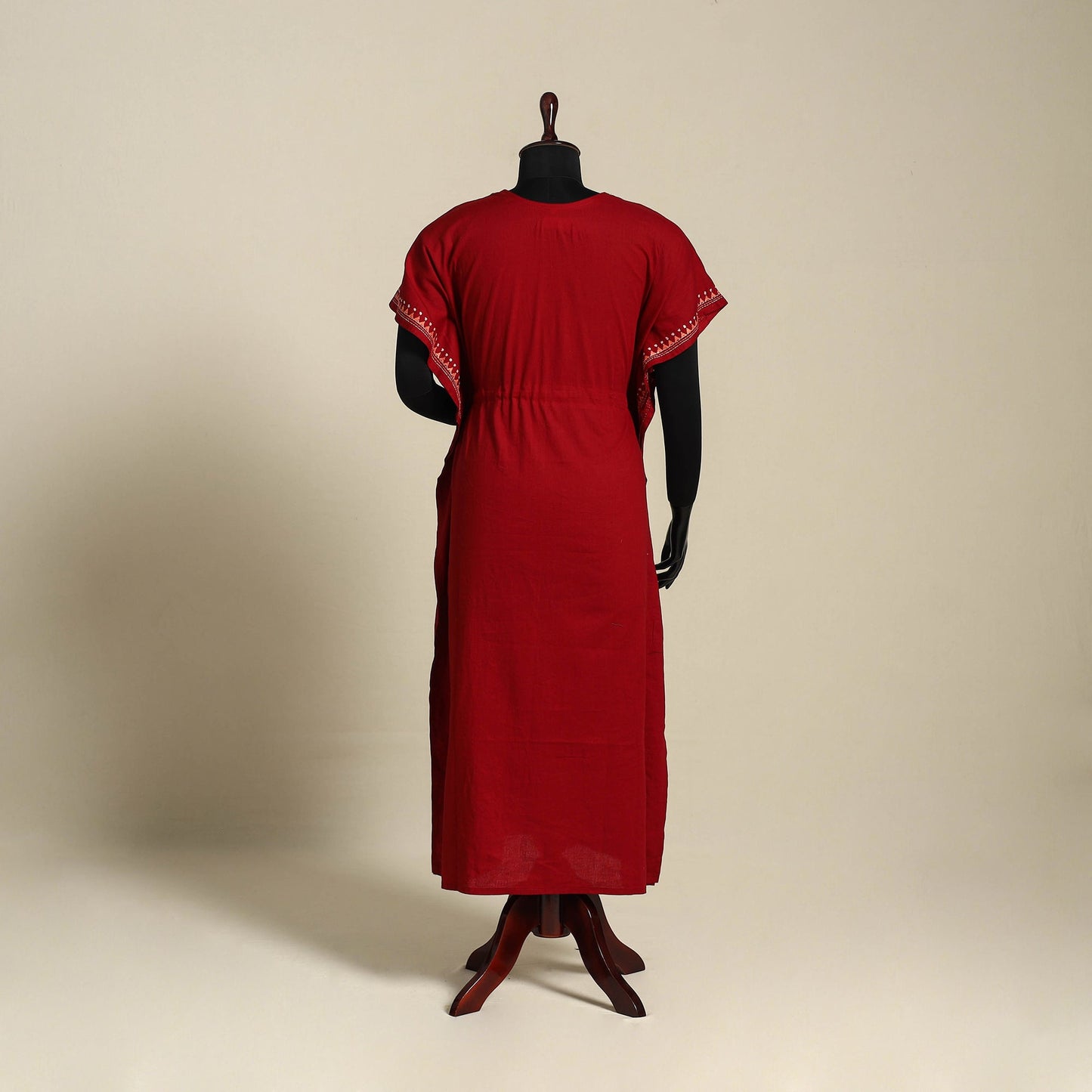 Maroon Bengal Kantha Hand Embroidery Cotton Kaftan (Long) 