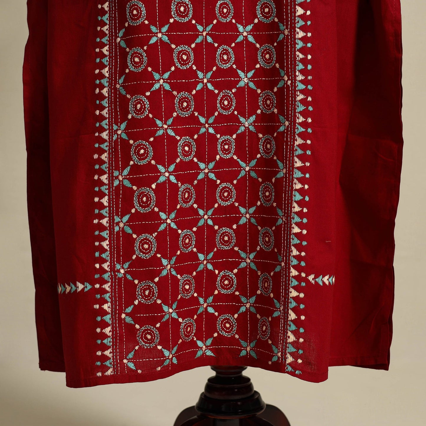 Maroon Bengal Kantha Hand Embroidery Cotton Kaftan (Long) 