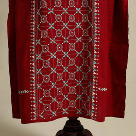 Maroon Bengal Kantha Hand Embroidery Cotton Kaftan (Long) 