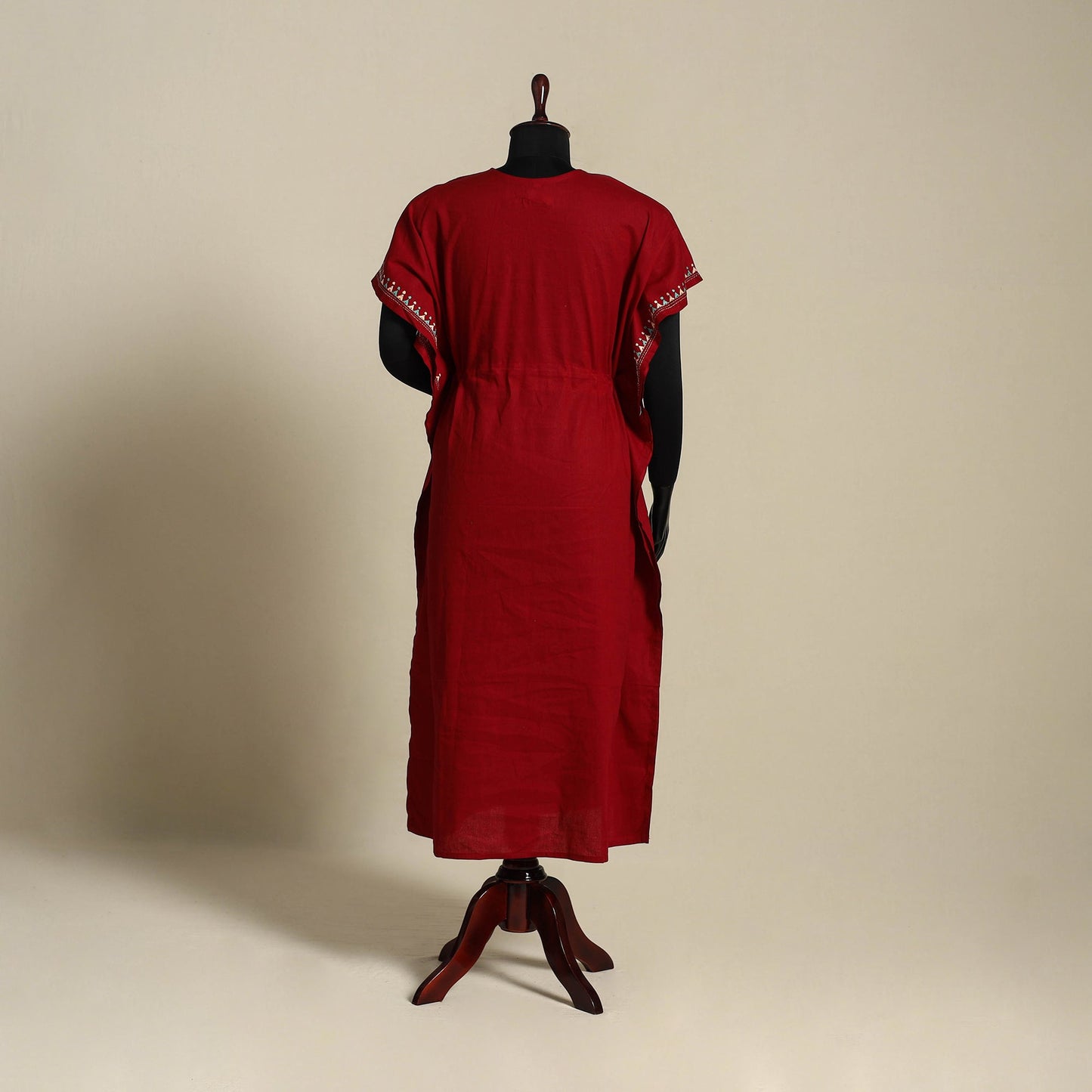 Maroon Bengal Kantha Hand Embroidery Cotton Kaftan (Long) 