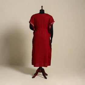 Maroon Bengal Kantha Hand Embroidery Cotton Kaftan (Long) 