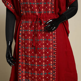 Maroon Bengal Kantha Hand Embroidery Cotton Kaftan (Long) 