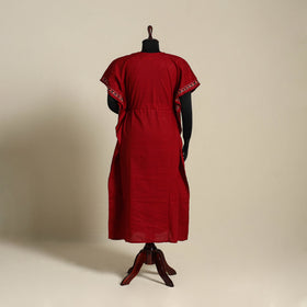 Maroon Bengal Kantha Hand Embroidery Cotton Kaftan (Long) 