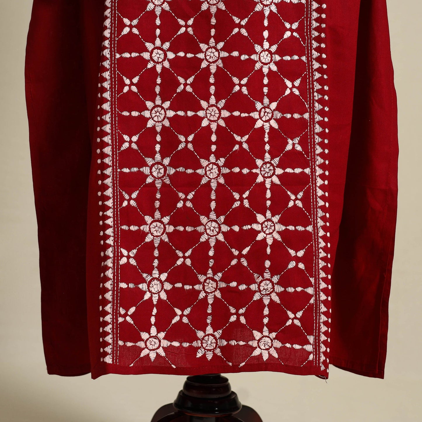 Maroon - bengal kantha hand embroidery cotton kaftan (long)