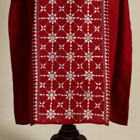 Maroon - bengal kantha hand embroidery cotton kaftan (long)