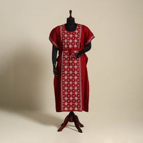 Maroon - bengal kantha hand embroidery cotton kaftan (long)