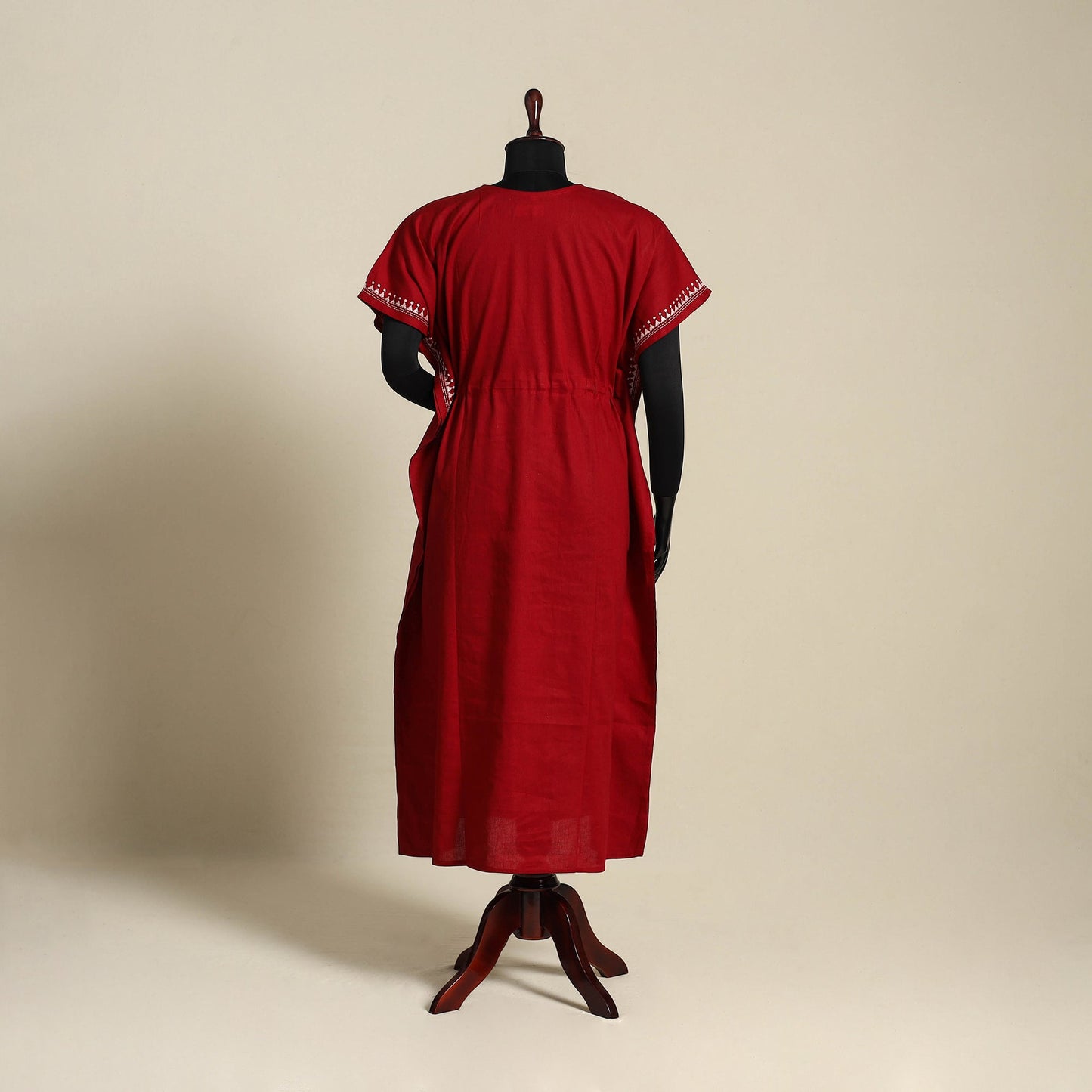 Maroon - bengal kantha hand embroidery cotton kaftan (long)