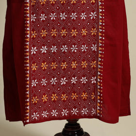 Maroon Bengal Kantha Hand Embroidery Cotton Kaftan (Long) 