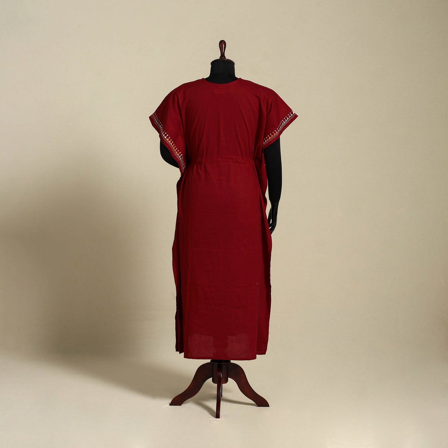 Maroon Bengal Kantha Hand Embroidery Cotton Kaftan (Long) 