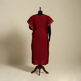 Maroon Bengal Kantha Hand Embroidery Cotton Kaftan (Long) 