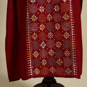 Maroon Bengal Kantha Hand Embroidery Cotton Kaftan (Long) 