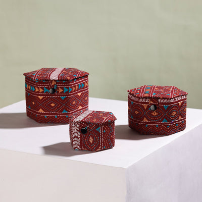  Bengal Kantha Work Handcrafted Hexagon Jewelry Box (Set of 3) 