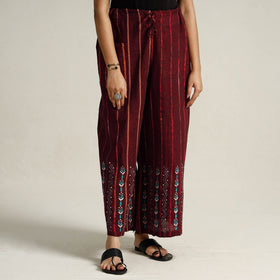 Maroon Bengal Khesh Weaving Cotton Kantha Embroidery Palazzo