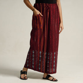 Maroon Bengal Khesh Weaving Cotton Kantha Embroidery Palazzo
