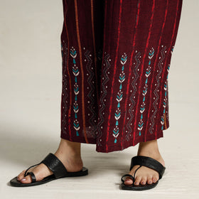 Maroon Bengal Khesh Weaving Cotton Kantha Embroidery Palazzo