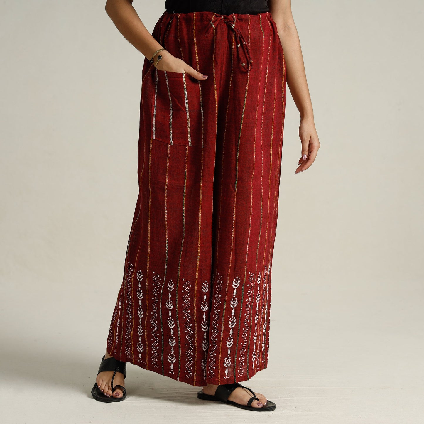 Buy  Bengal Khesh Weaving Kantha Embroidery Cotton Palazzo 80 Online at iTokri.com