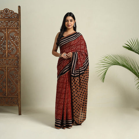  Maroon Bindaas Art Natural Dyed Cotton Block Print Saree