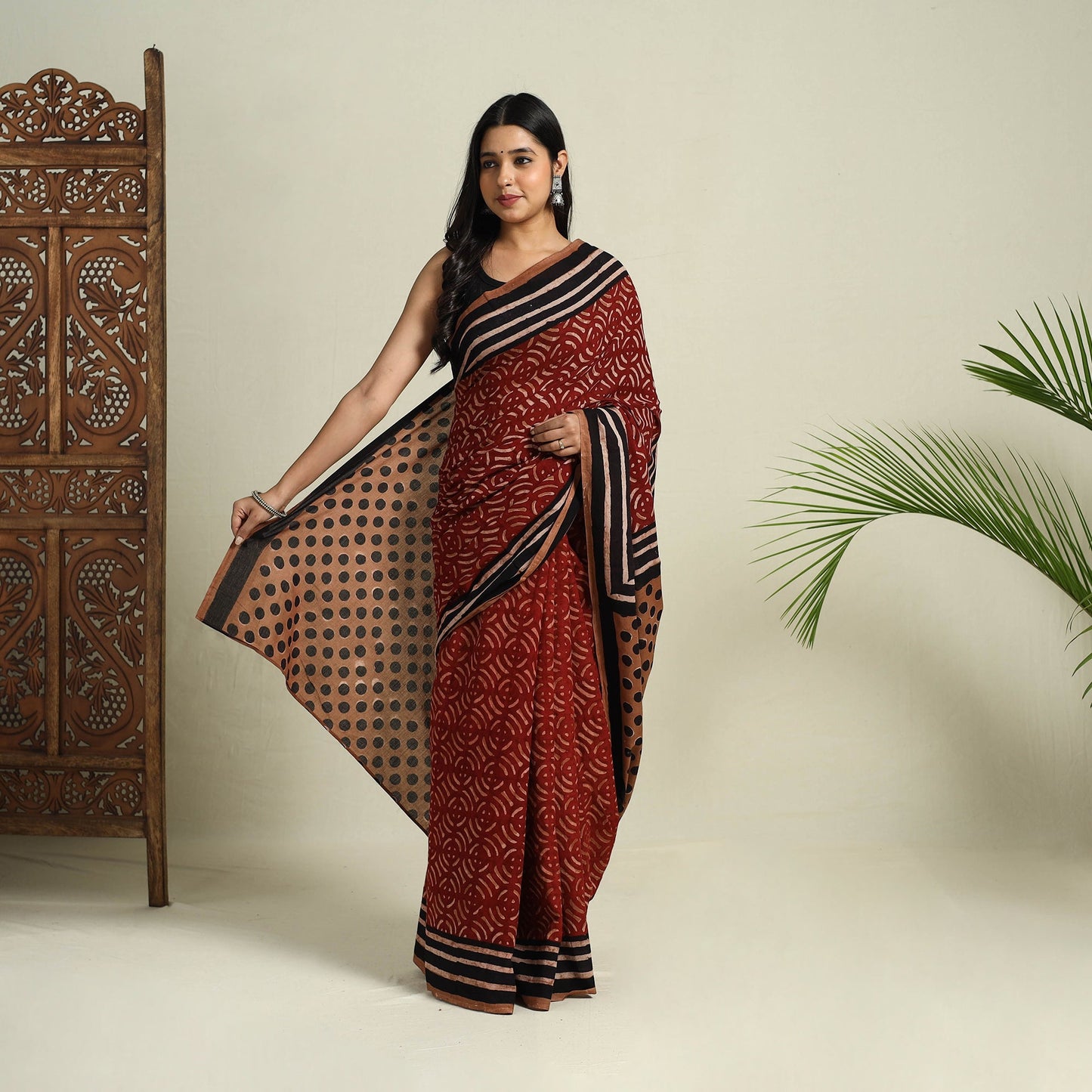  Maroon Bindaas Art Natural Dyed Cotton Block Print Saree