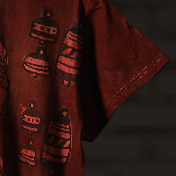 Buy Maroon Bindaas Block Art Prints Natural Dyed Cotton Neck T-shirt