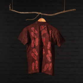 Maroon - Bindaas Natural Dyed Art Block Print Polo Collar T-shirt in Cotton