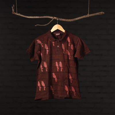 Bindaas Natural Dyed Art Block Print Unisex Polo Collar T-shirt