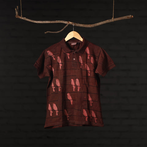Bindaas Natural Dyed Art Block Print Unisex Polo Collar T-shirt