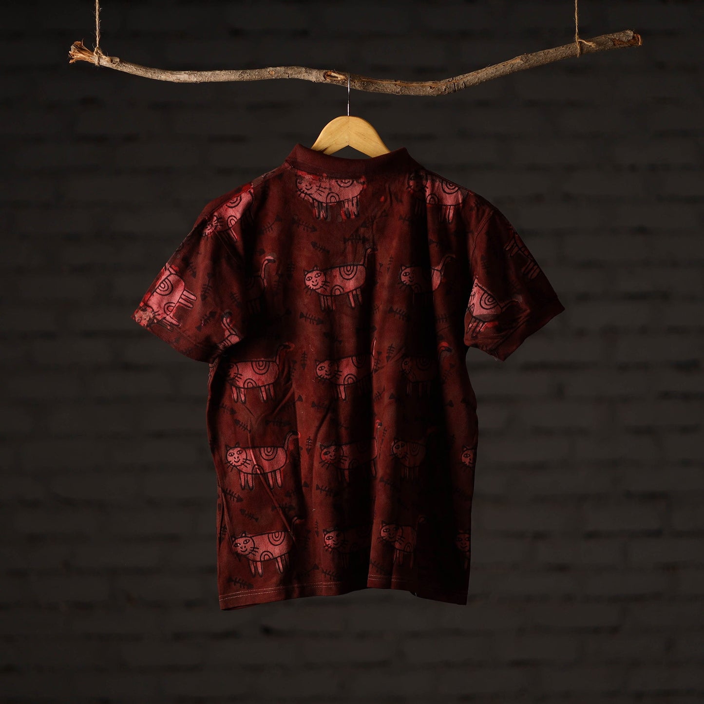 Maroon - Bindaas Block Art Printed Cotton Unisex Polo Collar T-shirt 67