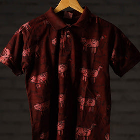 Maroon - Bindaas Block Art Printed Cotton Unisex Polo Collar T-shirt 67