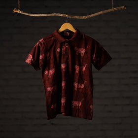 Maroon - Bindaas Block Art Printed Cotton Unisex Polo Collar T-shirt 67