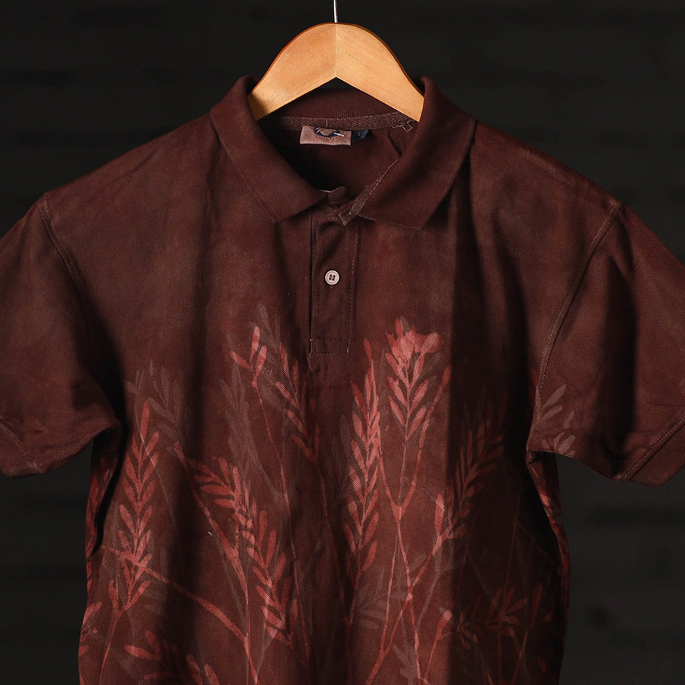 Bindaas Natural Dyed Art Block Print Unisex Polo Collar T-shirt