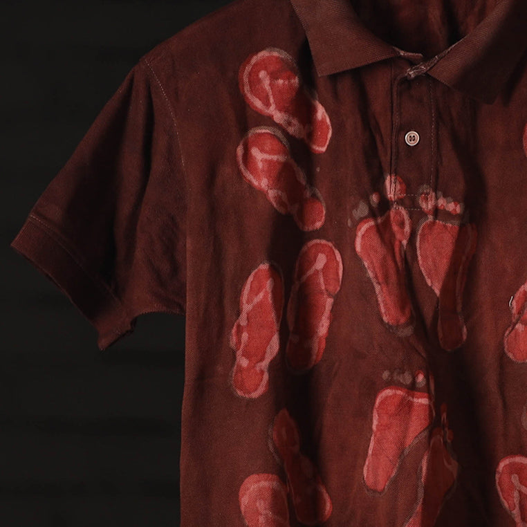 Maroon - Bindaas Natural Dyed Art Block Print Polo Collar T-shirt in Cotton