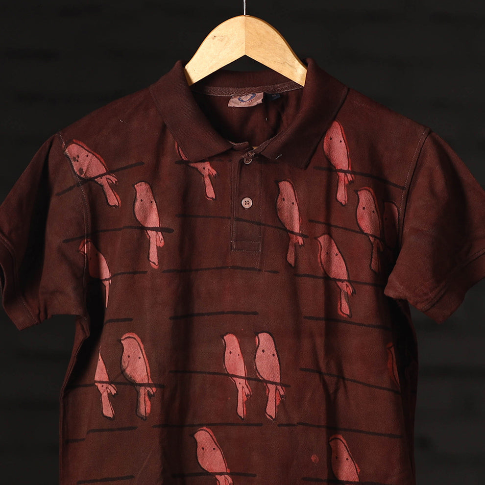 Bindaas Natural Dyed Art Block Print Unisex Polo Collar T-shirt
