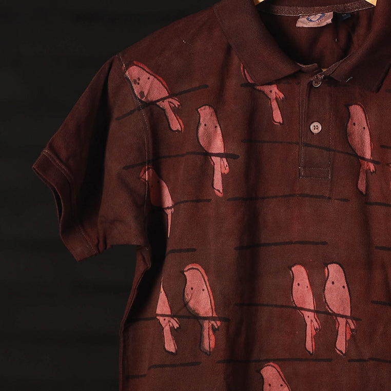 Bindaas Natural Dyed Art Block Print Unisex Polo Collar T-shirt
