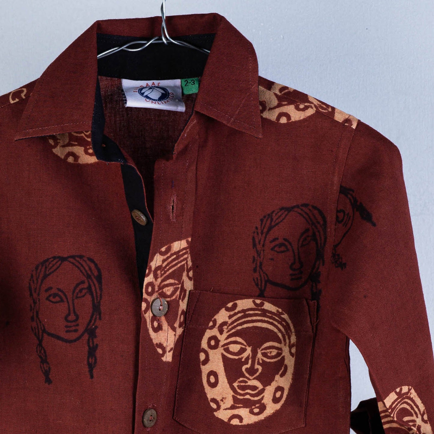 Bindaas Block Printed Cotton Full-Sleeve Kids Shirt
