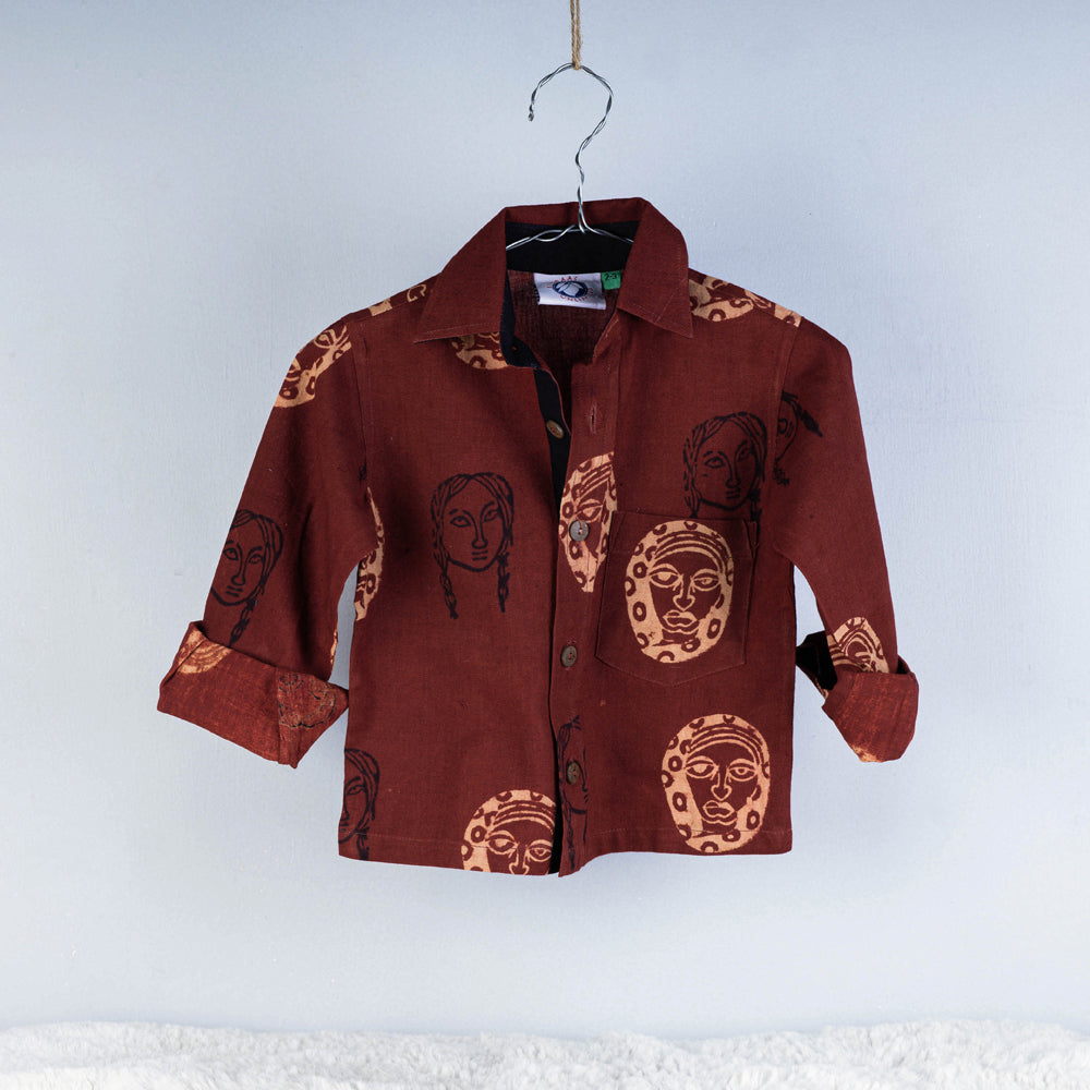 Bindaas Block Printed Cotton Full-Sleeve Kids Shirt
