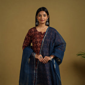 Buy maroon Block Print Cotton Ajrakh Kurta Set with Dupatta