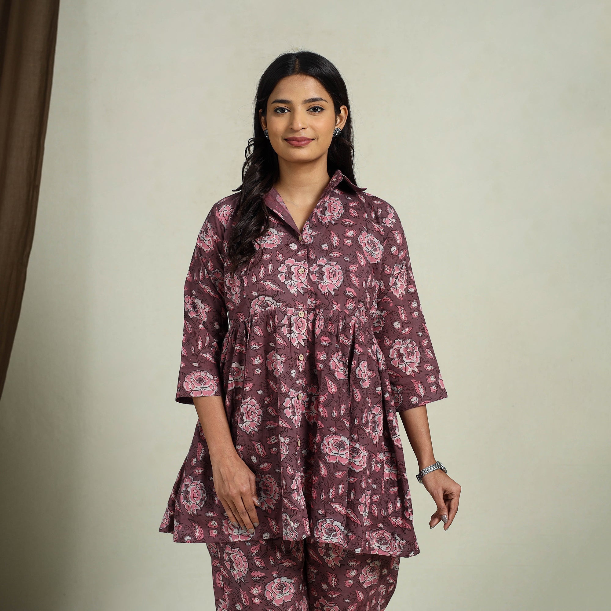 Maroon Block R Maroon Block Print Cotton Bagru Night Suit Set