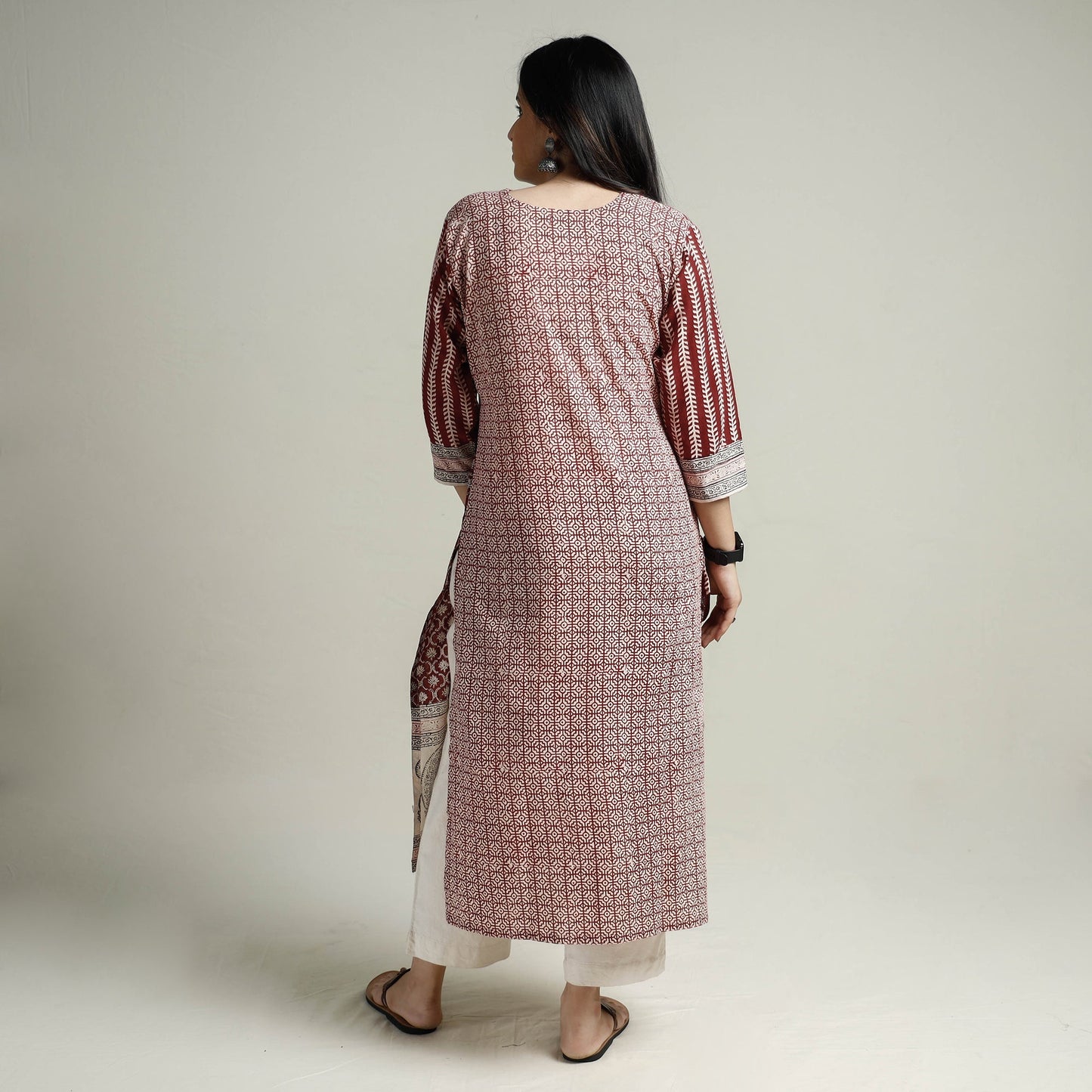 Buy Block Print Cotton Straight Bagh Kurta For Women