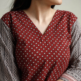 Maroon Block Print Cotton Straight Bagh Kurta For Women