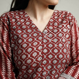 Buy Block Print Cotton Straight Bagh Kurta For Women