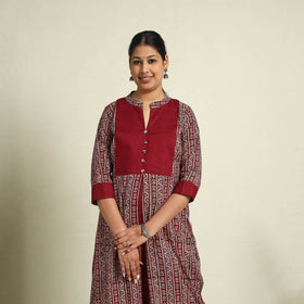  Maroon Block Print Mul Cotton A-Line Bagh Kurta for Women
