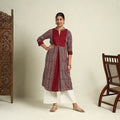  Maroon Block Print Mul Cotton A-Line Bagh Kurta for Women