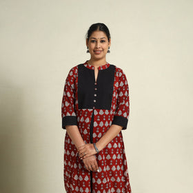  Maroon Block Print Mul Cotton A-Line Bagh Kurta for Women